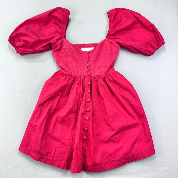 Maeve By Anthropologie Mini Dress Womens S‎ Pink Puff Sleeve Cotton Wedding - Picture 4 of 12